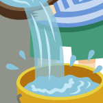 竪井戸の井戸水を使う男の子
